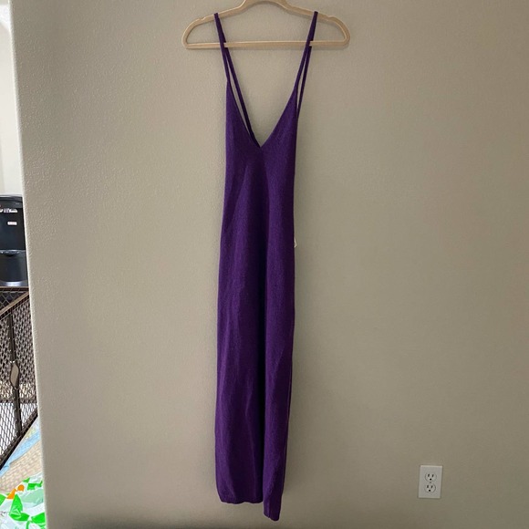 NWT Khaite Georgia Stripe Cross Back Cashmere Sweater Dress in Grape - Picture 3 of 8